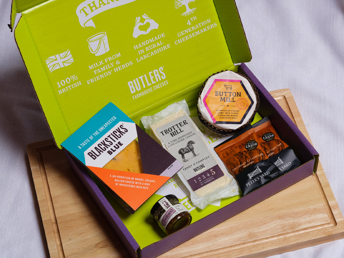 Cheese gifts for employees, clients and partners. Artisan cheese with chutney and crackers, straight to their door.