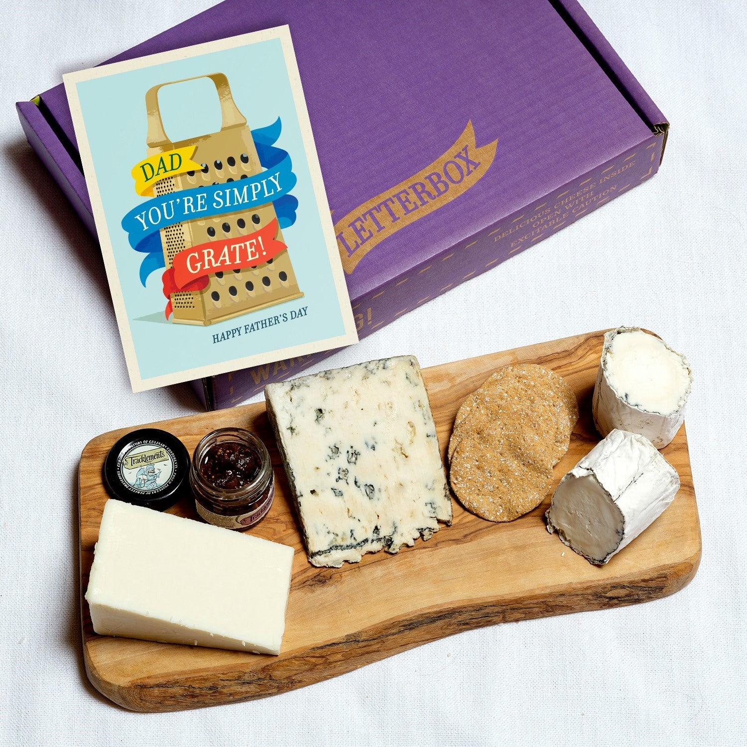 Father's Day Goats Cheese gift with Crackers & Chutney, maxi with full size goats cheeses.